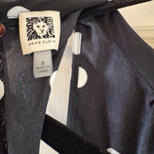 Anne Klein Classic Black Polka Dot Midi Dress – Sleeveless Tie Waist – Size 8
